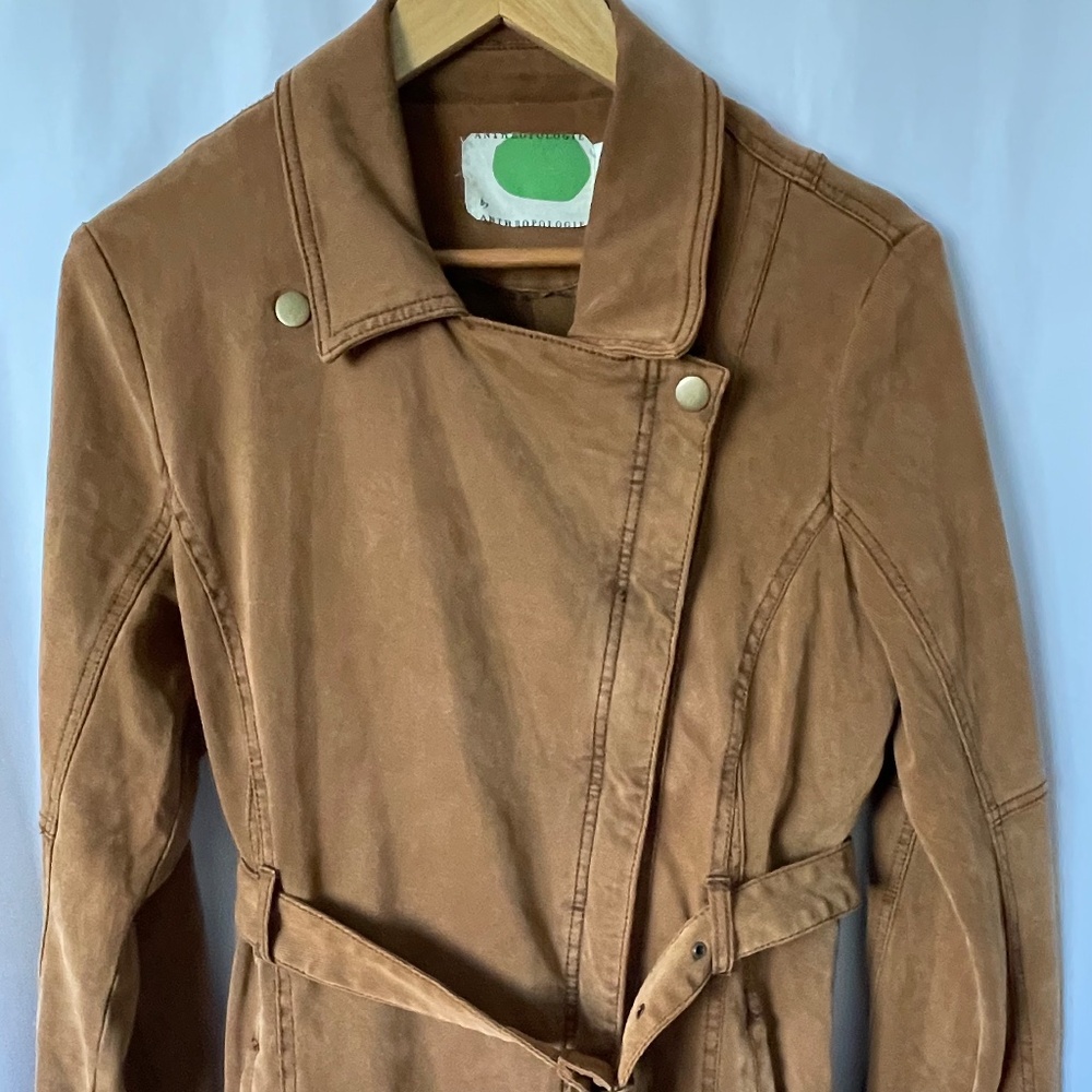 Anthropologie Everyday Moto Jacket Womens Medium Cognac Asymmetrical Zip Belt